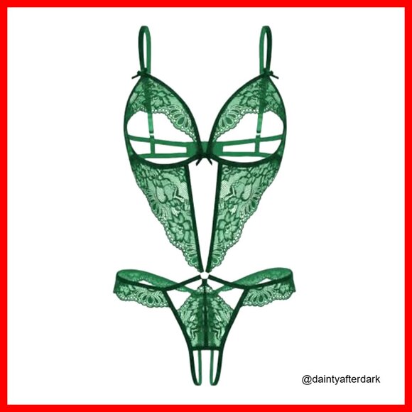 Lace Bodysuit Lingerie One Piece Deep V Teddy with Adjustable Straps - Picture 3 of 5